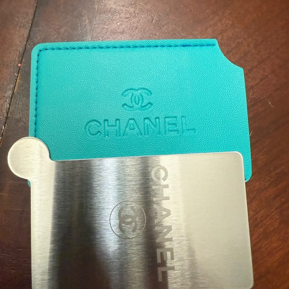 Brand new gwp Chanel Turquoise Card Holder with mirror